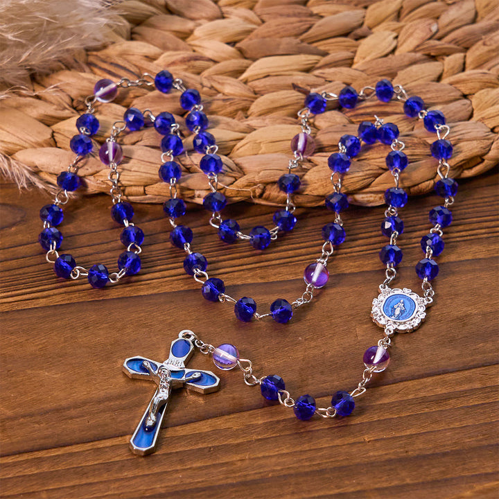 Christianartworkshop Mystical Purple and Blue Faceted Bead Prayer Rosary with Enamel Our Lady Medal - Miraculous Medal & Crucifix - image 0
