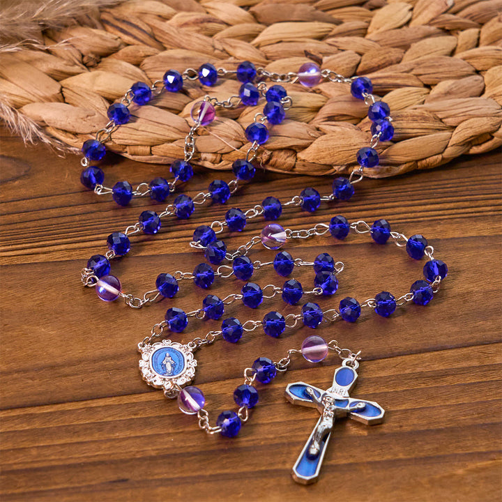 Christianartworkshop Mystical Purple and Blue Faceted Bead Prayer Rosary with Enamel Our Lady Medal - image 2