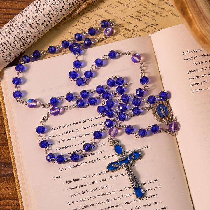 Christianartworkshop Mystical Purple and Blue Faceted Bead Prayer Rosary with Enamel Our Lady Medal - image 4