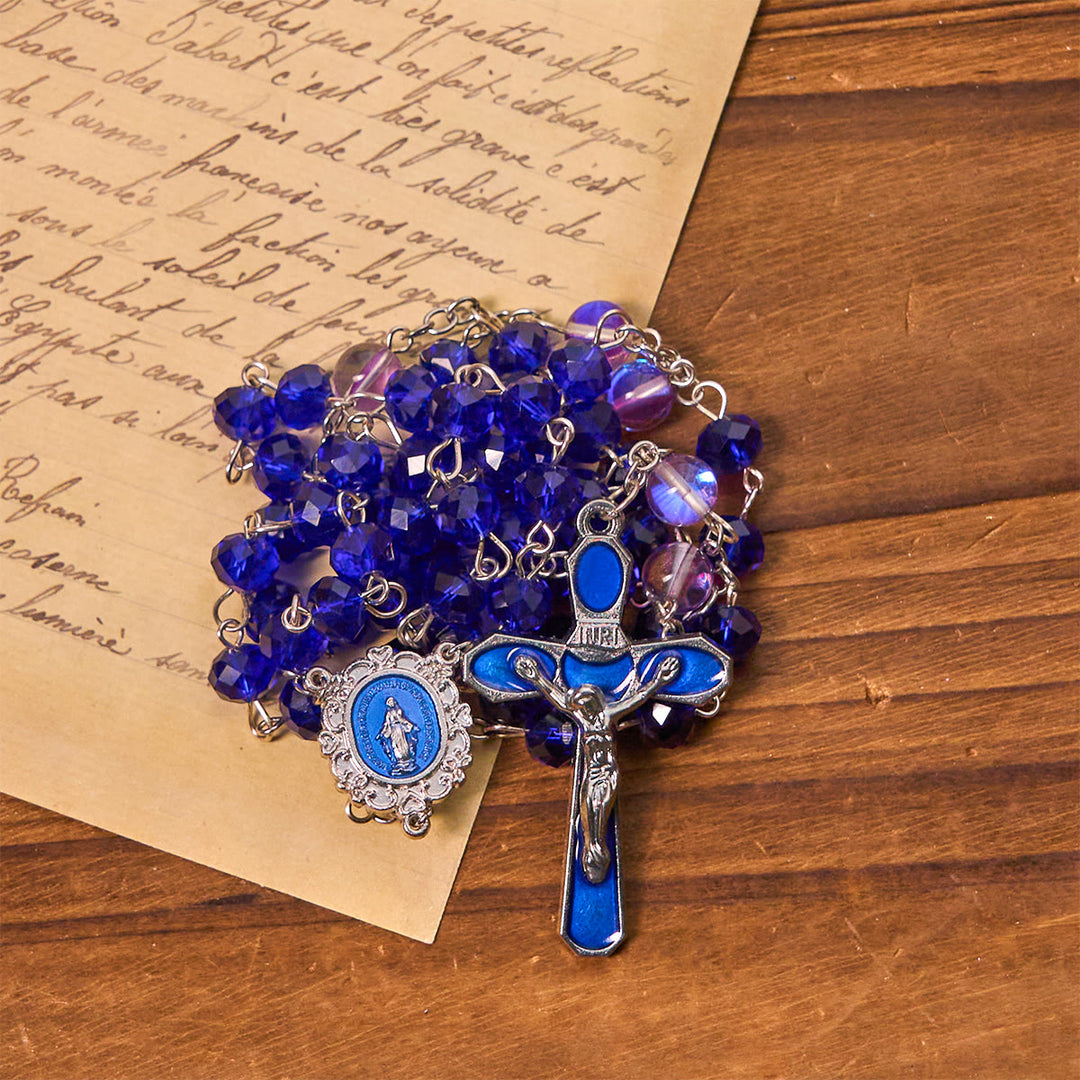 Christianartworkshop Mystical Purple and Blue Faceted Bead Prayer Rosary with Enamel Our Lady Medal - image 5