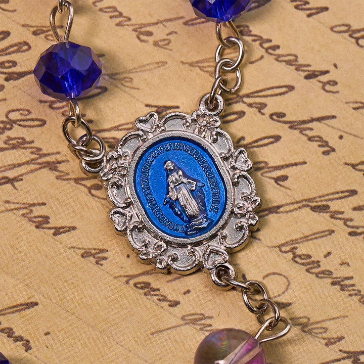Christianartworkshop Mystical Purple and Blue Faceted Bead Prayer Rosary with Enamel Our Lady Medal - image 7