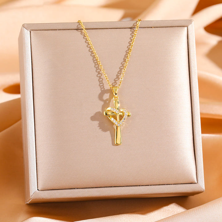 Christianartworkshop Dual - Tone Heart & Cross Necklace with Zircons: Fusion of Love and Faith - image 1