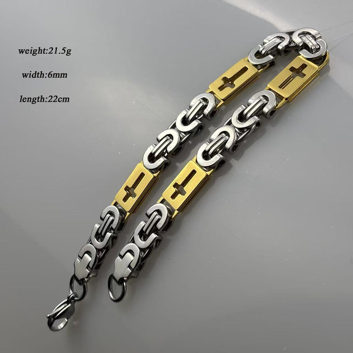 Christianartworkshop Tri - Color Cross - Embedded Chain Necklace & Bracelet: Bold Faith Statement - Bracelet - Golden and Silver - 6MM - image 11