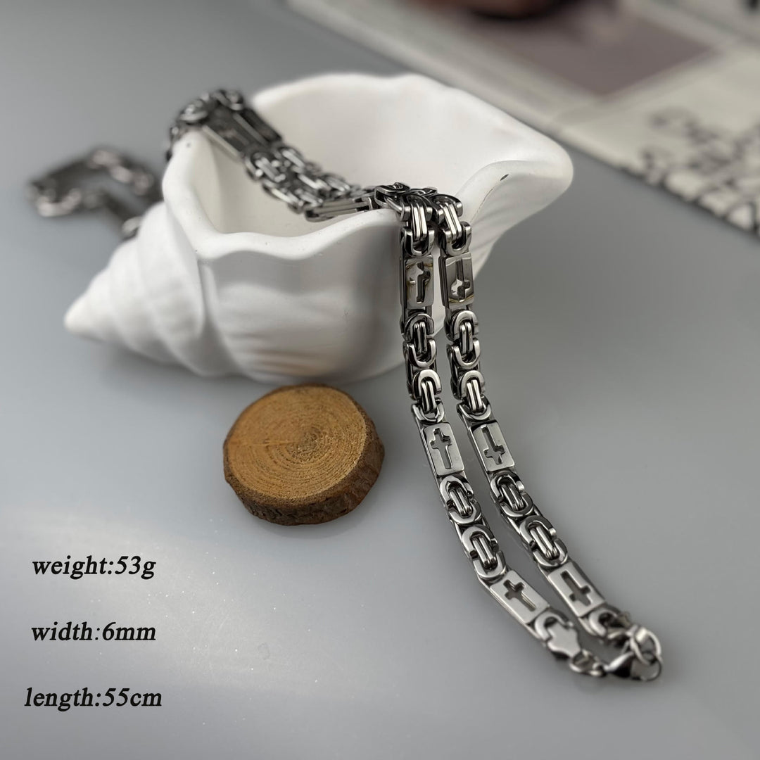 Christianartworkshop Tri - Color Cross - Embedded Chain Necklace & Bracelet: Bold Faith Statement - Necklace - Silver - 6MM - image 8
