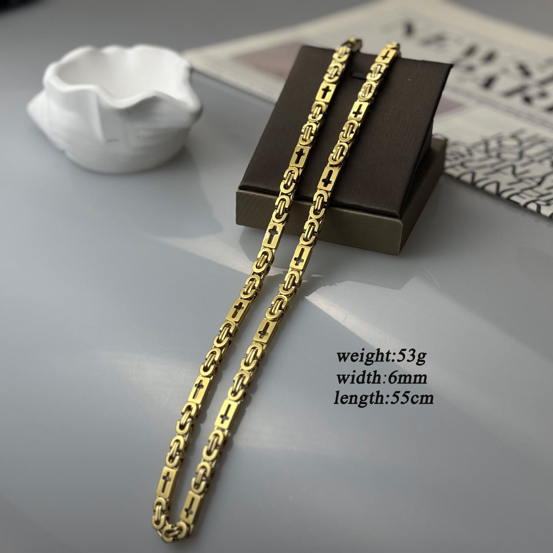 Christianartworkshop Tri - Color Cross - Embedded Chain Necklace & Bracelet: Bold Faith Statement - Necklace - Golden - 6MM - image 3