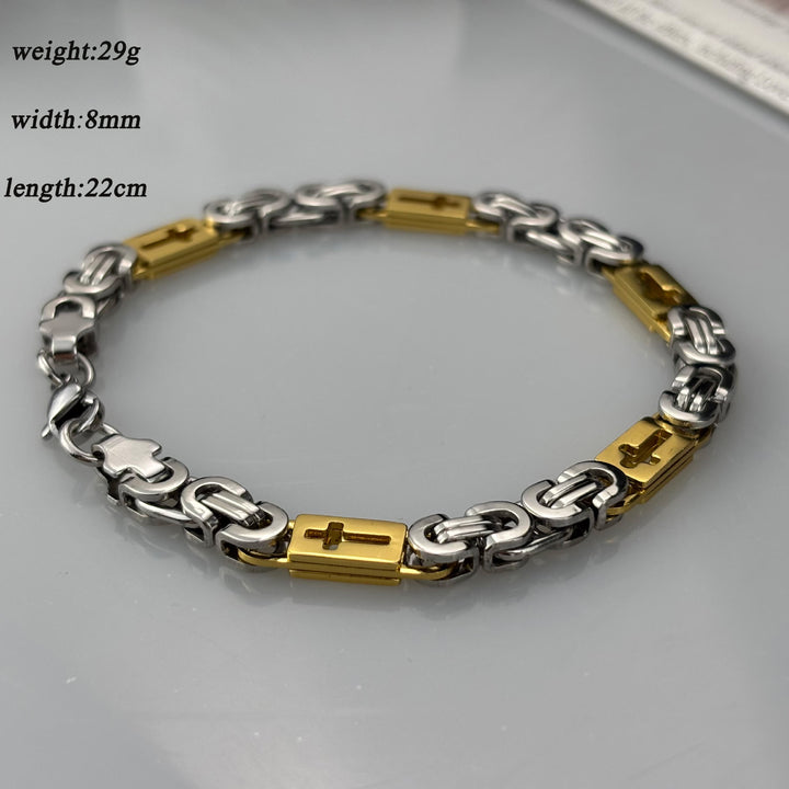 Christianartworkshop Tri - Color Cross - Embedded Chain Necklace & Bracelet: Bold Faith Statement - Bracelet - Golden and Silver - 8MM - image 12