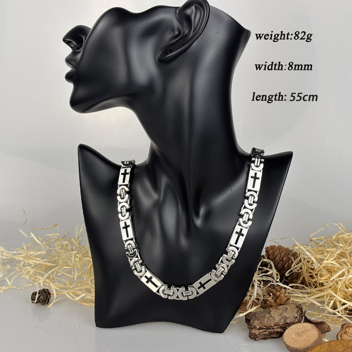 Christianartworkshop Tri - Color Cross - Embedded Chain Necklace & Bracelet: Bold Faith Statement - Necklace - Silver - 8MM - image 6