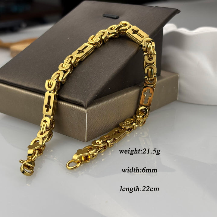 Christianartworkshop Tri - Color Cross - Embedded Chain Necklace & Bracelet: Bold Faith Statement - Bracelet - Golden - 6MM - image 7