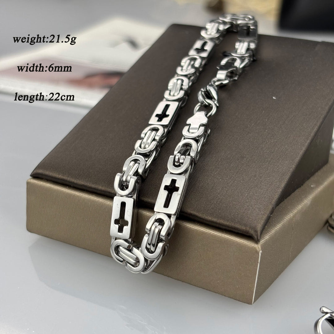 Christianartworkshop Tri - Color Cross - Embedded Chain Necklace & Bracelet: Bold Faith Statement - Bracelet - Silver - 6MM - image 9