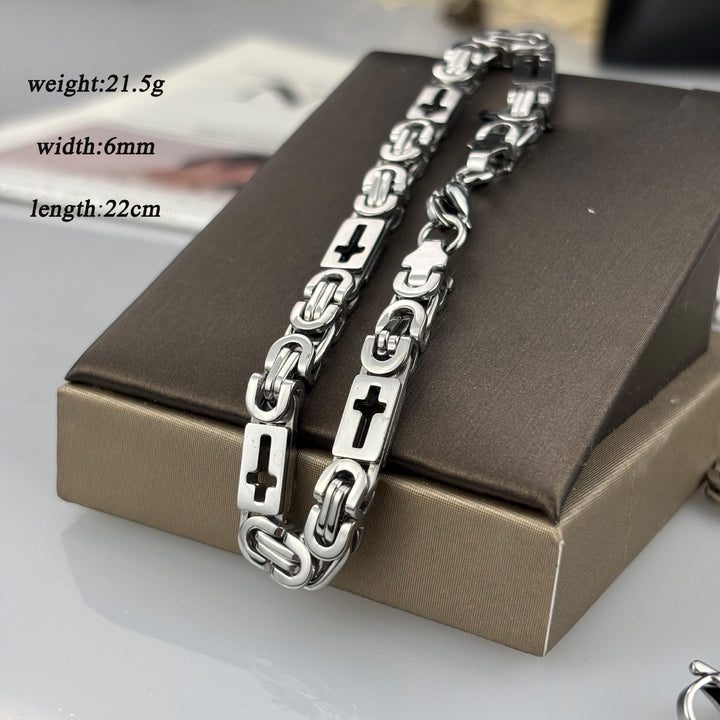 Christianartworkshop Tri - Color Cross - Embedded Chain Necklace & Bracelet: Bold Faith Statement - Bracelet - Silver - 6MM - image 9