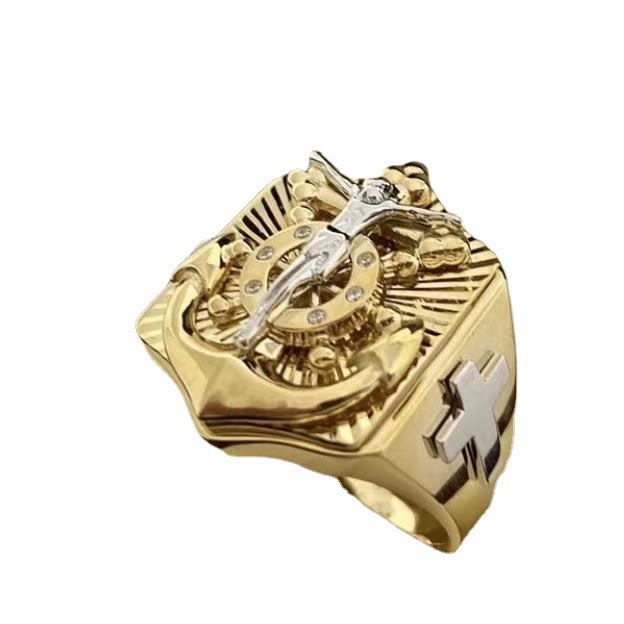 Christianartworkshop Golden Artistic Ring with Silver Jesus Crucifix: A Symbol of Devotion - image 3