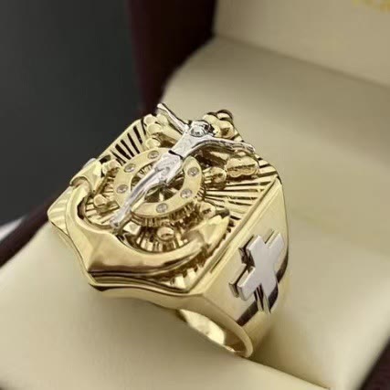 Christianartworkshop Golden Artistic Ring with Silver Jesus Crucifix: A Symbol of Devotion - image 2