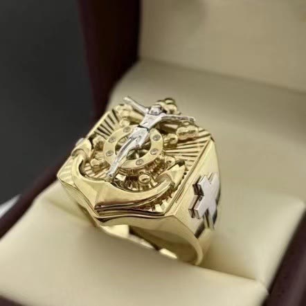 Christianartworkshop Golden Artistic Ring with Silver Jesus Crucifix: A Symbol of Devotion - image 1