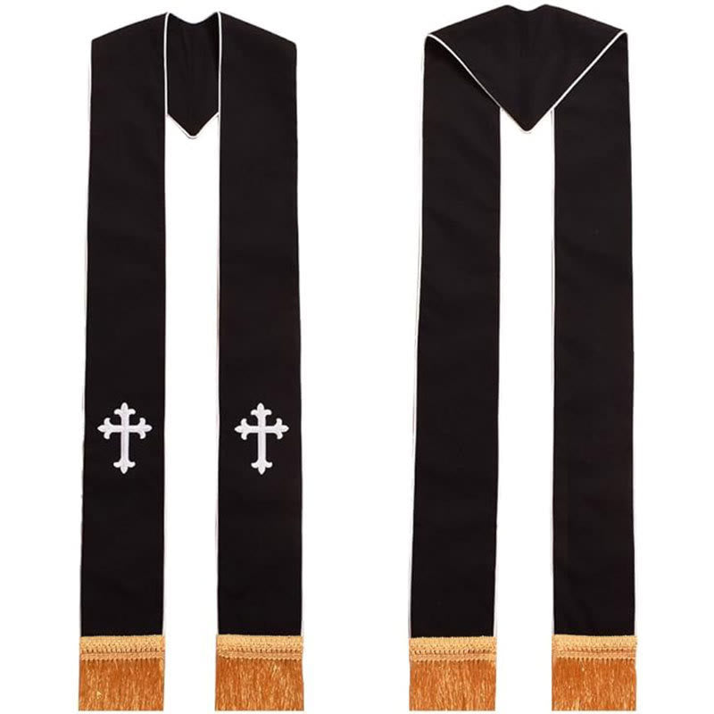 Christianartworkshop Traditional Multi-Color Clergy Stole: Cross Embroidery & Golden Tassel Details - White-1 - Standard Liturgical (270cm Total) - image 0