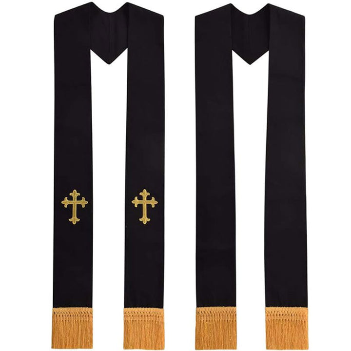 Christianartworkshop Traditional Multi-Color Clergy Stole: Cross Embroidery & Golden Tassel Details - Golden-1 - Standard Liturgical (270cm Total) - image 2