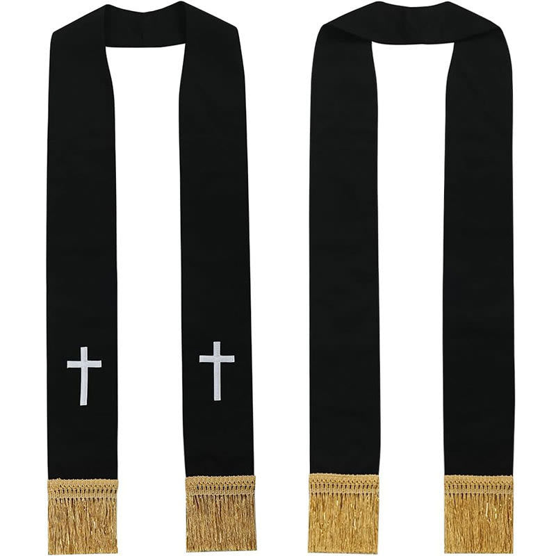 Christianartworkshop Traditional Multi-Color Clergy Stole: Cross Embroidery & Golden Tassel Details - White-2 - Standard Liturgical (270cm Total) - image 1