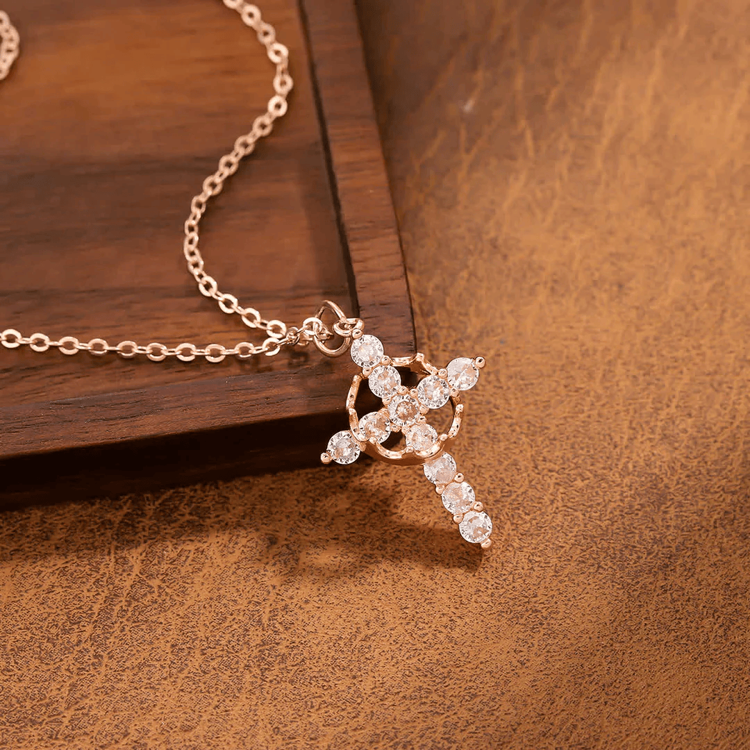 Christianartworkshop Modern Crowned in Faith Cross Necklace, Earrings - Necklace - Rosegold - image 4