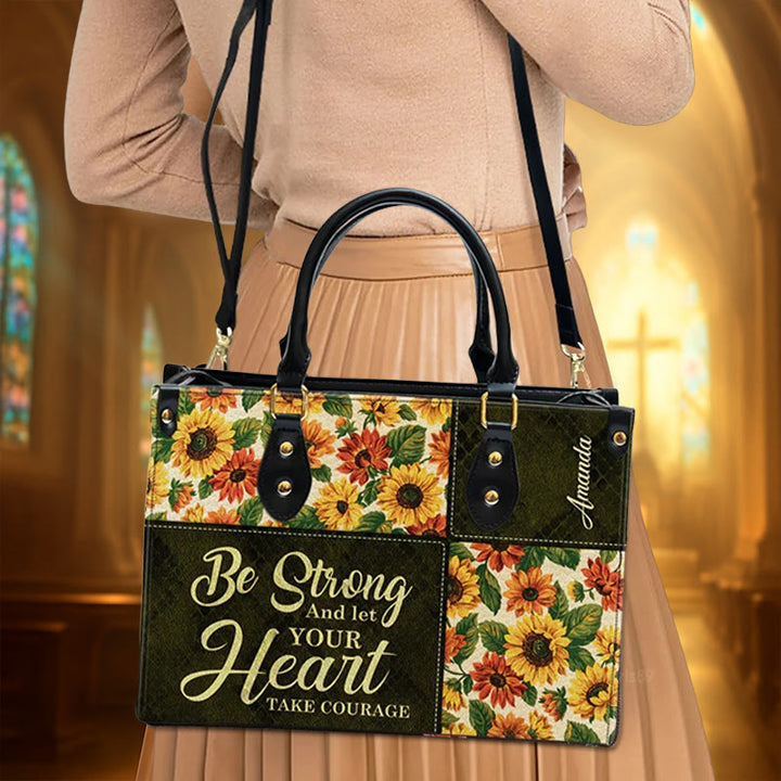 Christianartworkshop Patchwork Personalized Leather Handbag with Sunflowers & Inspirational Quote - image 3
