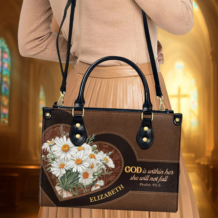 Christianartworkshop Psalm 46:5 Inspired Personalized Leather Handbag with Daisies & Heart Design - image 4