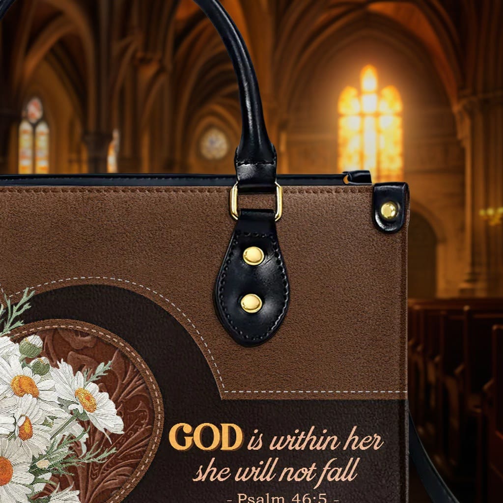 Christianartworkshop Psalm 46:5 Inspired Personalized Leather Handbag with Daisies & Heart Design - image 8