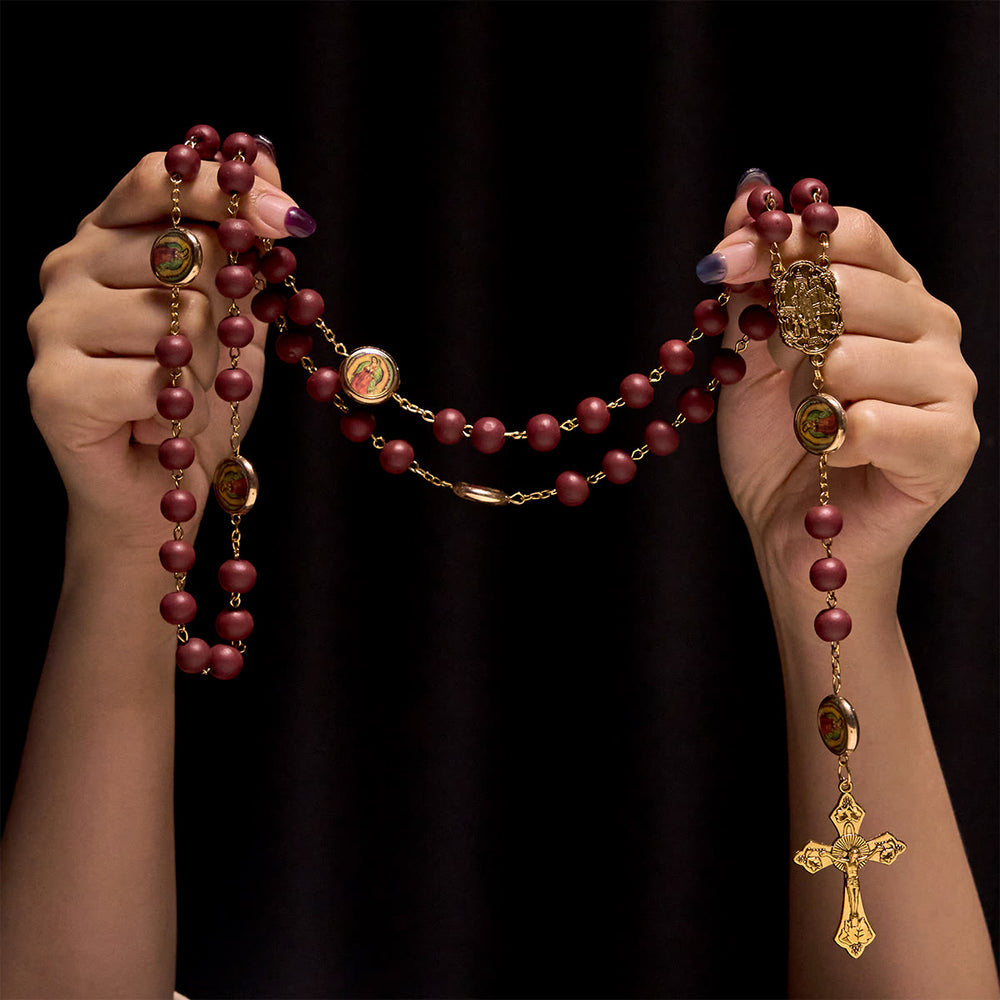 Christianartworkshop Our Lady of Guadalupe Bead Burgundy Elegance Rosary with Fatima Medal - image 1