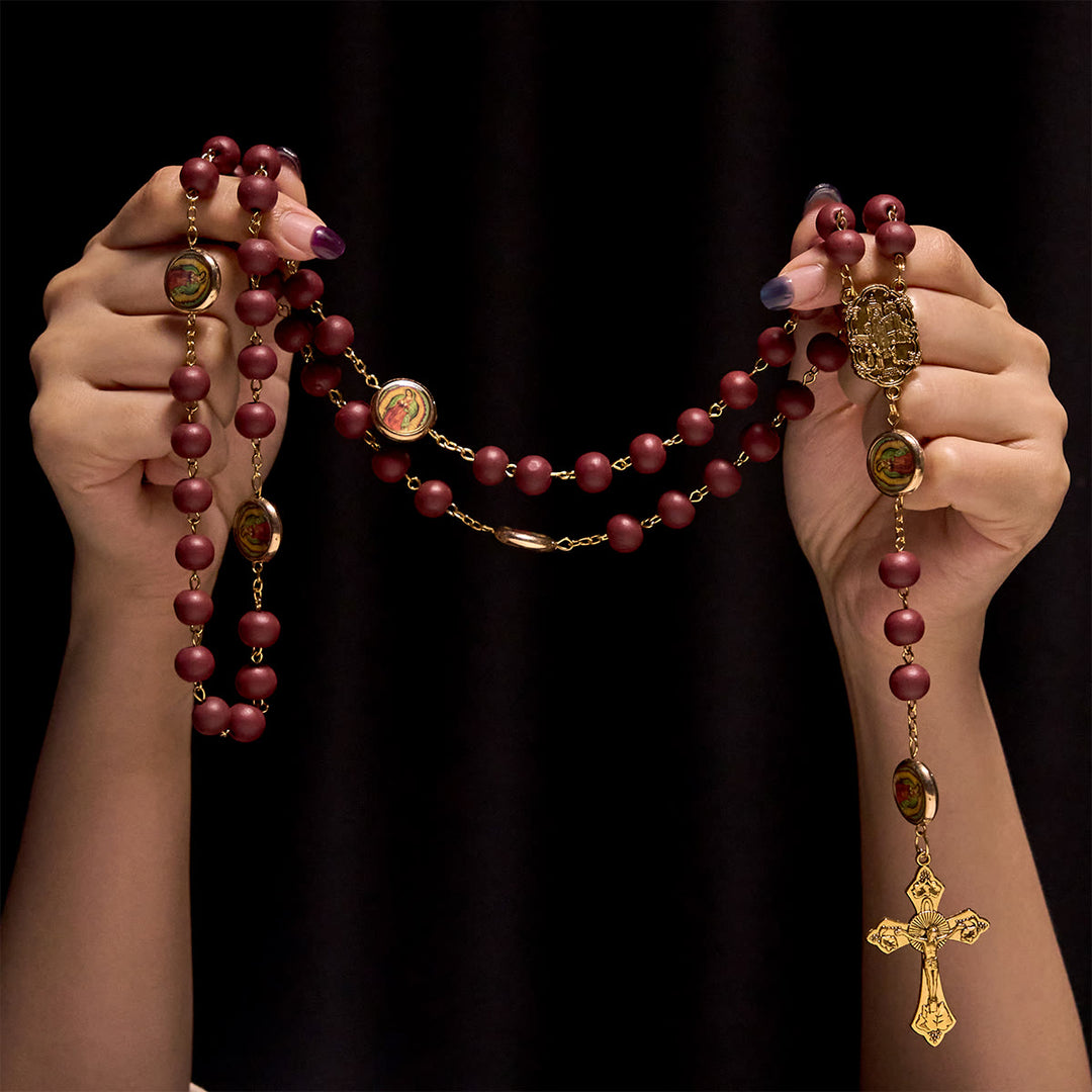 Christianartworkshop Our Lady of Guadalupe Bead Burgundy Elegance Rosary with Fatima Medal - image 1