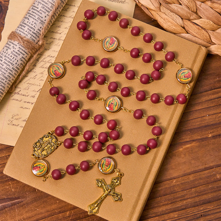 Christianartworkshop Our Lady of Guadalupe Bead Burgundy Elegance Rosary with Fatima Medal - image 2