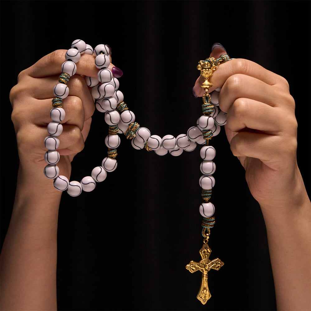 Christianartworkshop Sports - Centric Tennis Ball Beads Rosary with Crucifix & Holy Grail - image 1