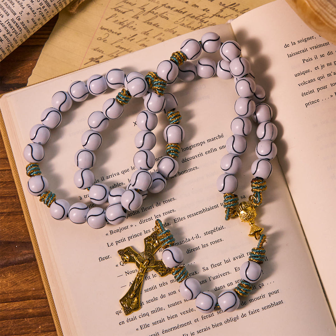 Christianartworkshop Sports - Centric Tennis Ball Beads Rosary with Crucifix & Holy Grail - image 2