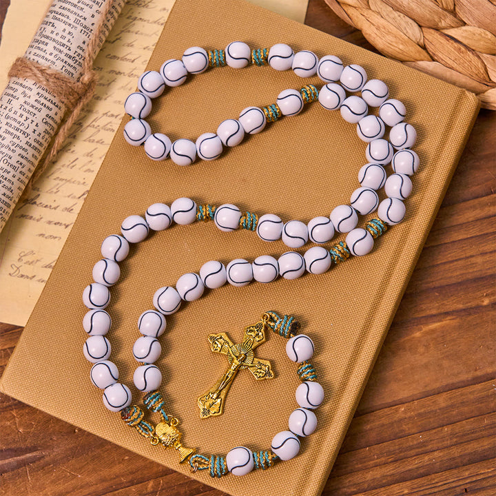 Christianartworkshop Sports - Centric Tennis Ball Beads Rosary with Crucifix & Holy Grail - Tennis - Themed Rosary - image 0
