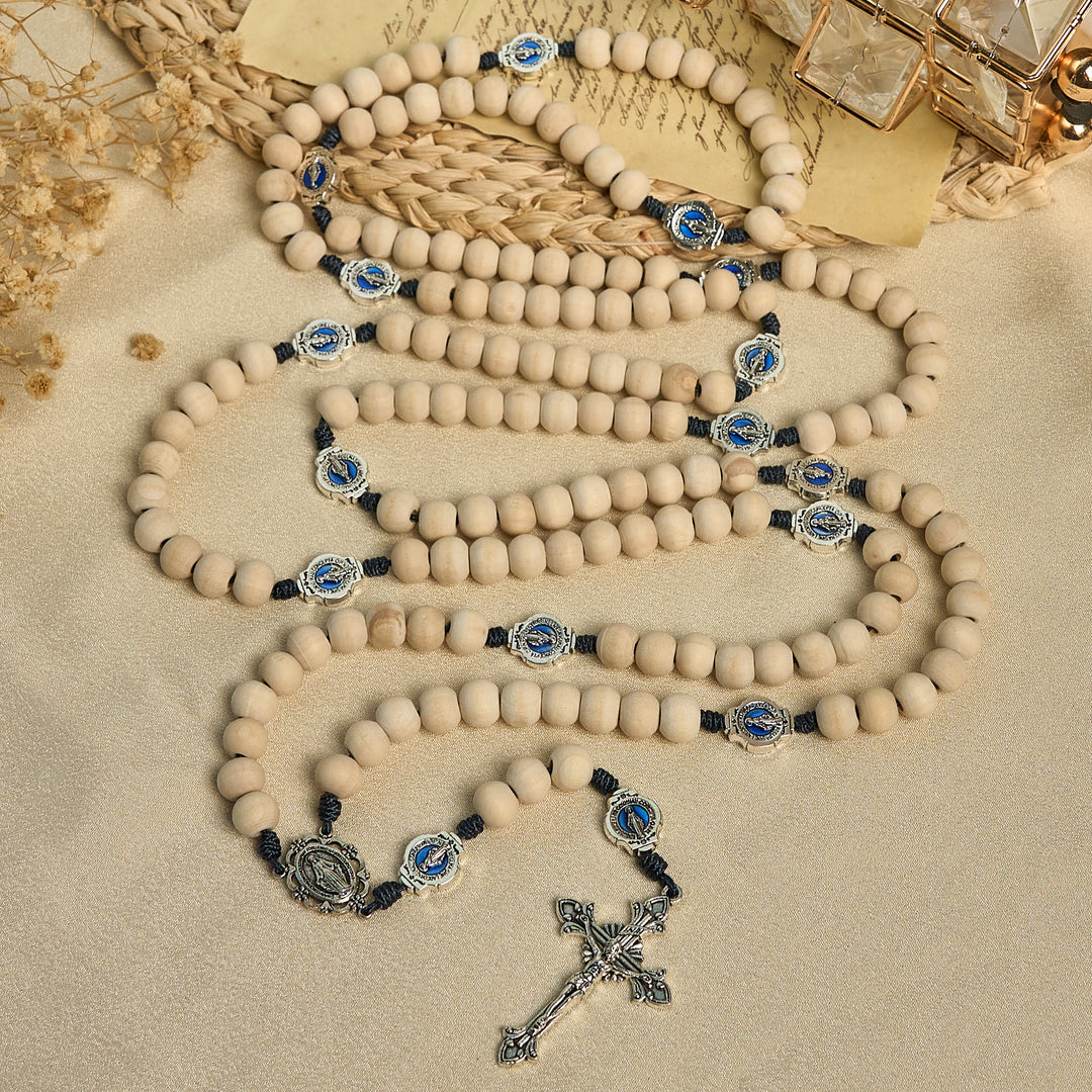 Christianartworkshop Traditional Ivory Bead Fifteen Decade Prayer Rosary with Miraculous Medal - image 4