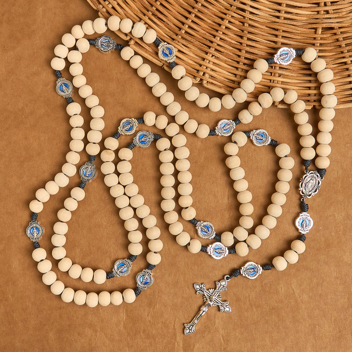 Christianartworkshop Traditional Ivory Bead Fifteen Decade Prayer Rosary with Miraculous Medal - image 6