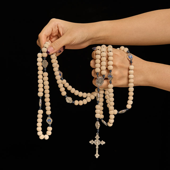 Christianartworkshop Traditional Ivory Bead Fifteen Decade Prayer Rosary with Miraculous Medal - image 2