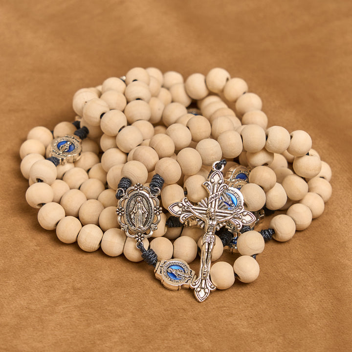 Christianartworkshop Traditional Ivory Bead Fifteen Decade Prayer Rosary with Miraculous Medal - image 7