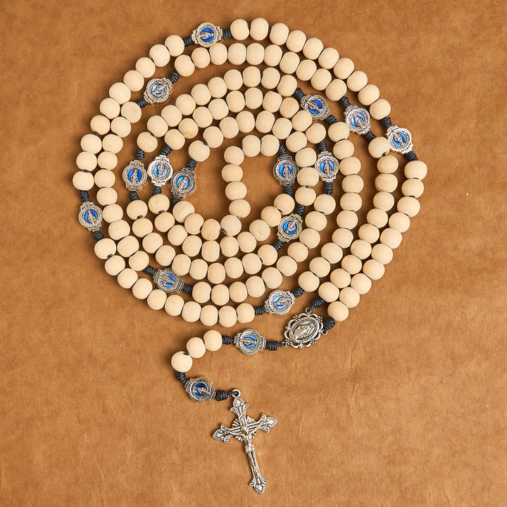Christianartworkshop Traditional Ivory Bead Fifteen Decade Prayer Rosary with Miraculous Medal - image 5
