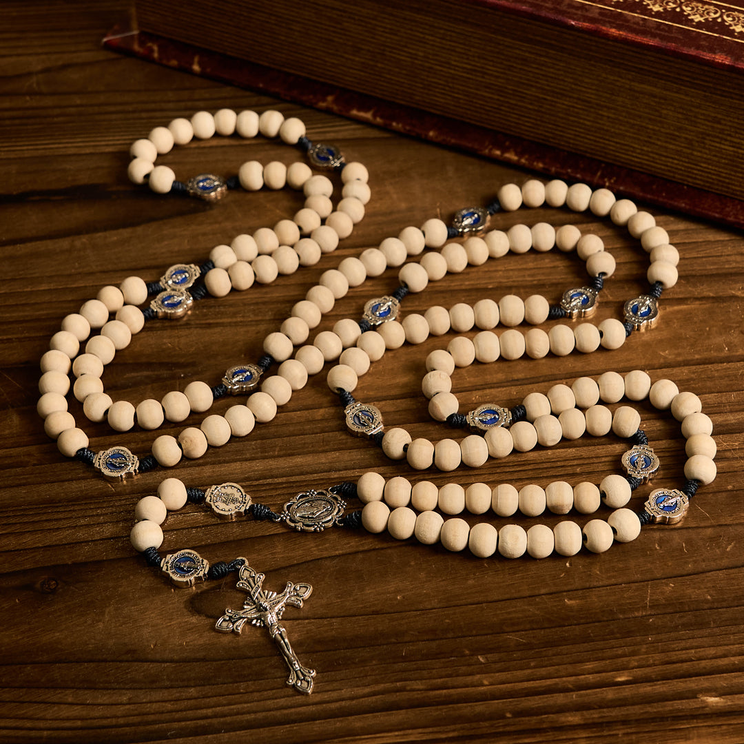 Christianartworkshop Traditional Ivory Bead Fifteen Decade Prayer Rosary with Miraculous Medal - image 3