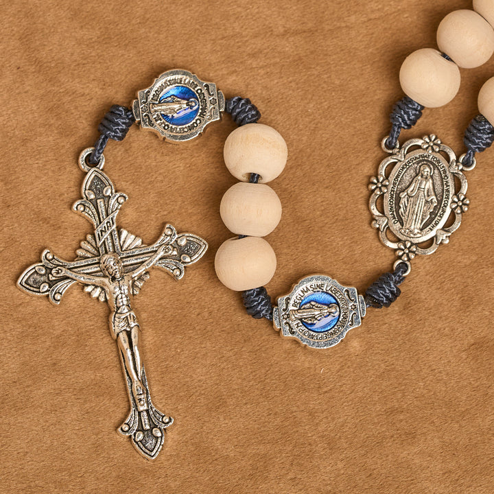 Christianartworkshop Traditional Ivory Bead Fifteen Decade Prayer Rosary with Miraculous Medal - image 9