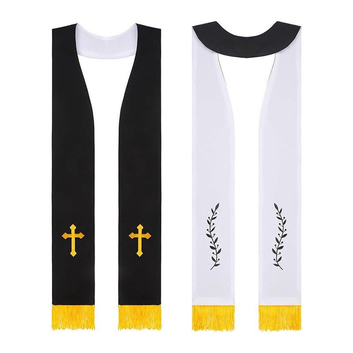 Christianartworkshop Black - White & Red - White Clergy Stoles with Gold Cross & Olive Branch Motifs - Black - Standard Liturgical (270cm Total) - image 0