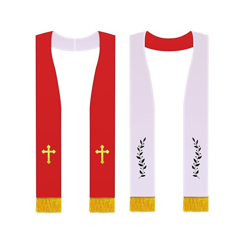 Christianartworkshop Black - White & Red - White Clergy Stoles with Gold Cross & Olive Branch Motifs - Red - Standard Liturgical (270cm Total) - image 1