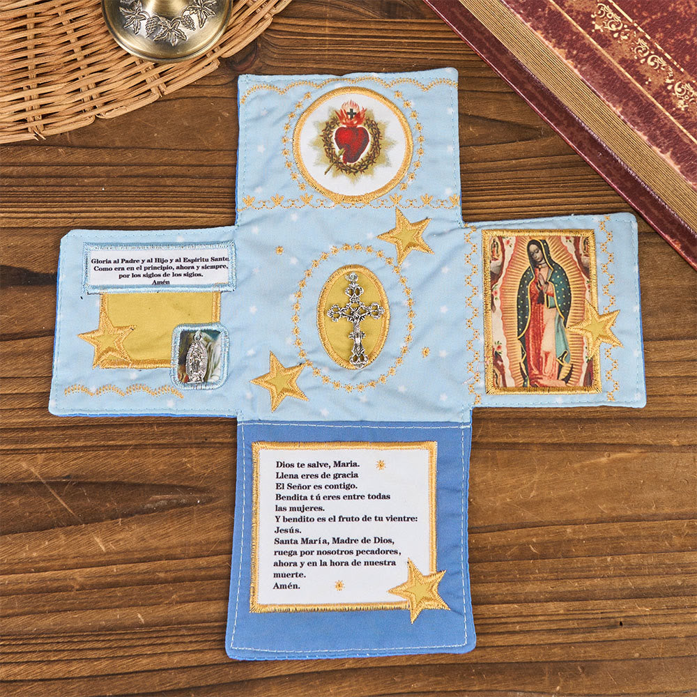 Christianartworkshop 4-Color Embroidered Fabric Pocket Shrine with Silver Cross Included Inside - Blue - image 6
