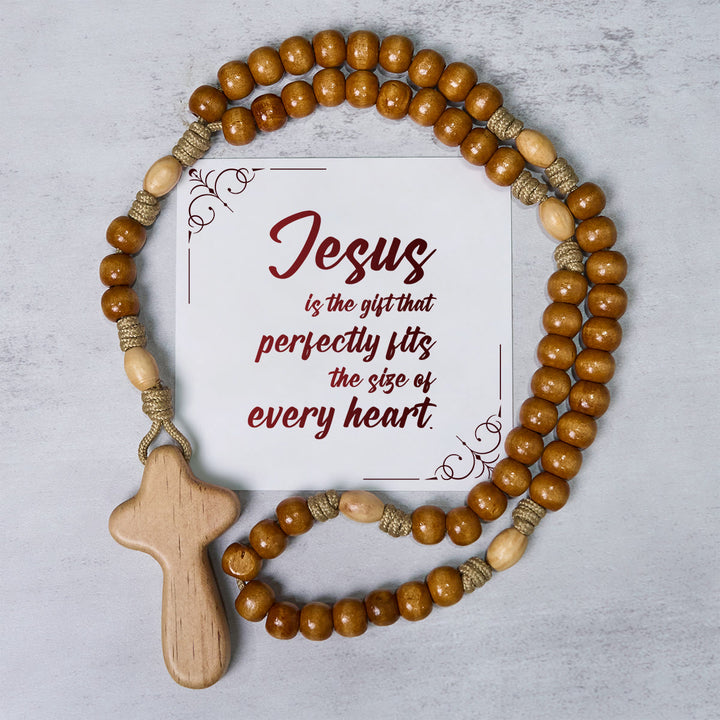 Christianartworkshop PRAYERFUL FAITH: Handmade Minimalist Olive Wood Rosary with Gift Card - Jesus is the Gift - image 3