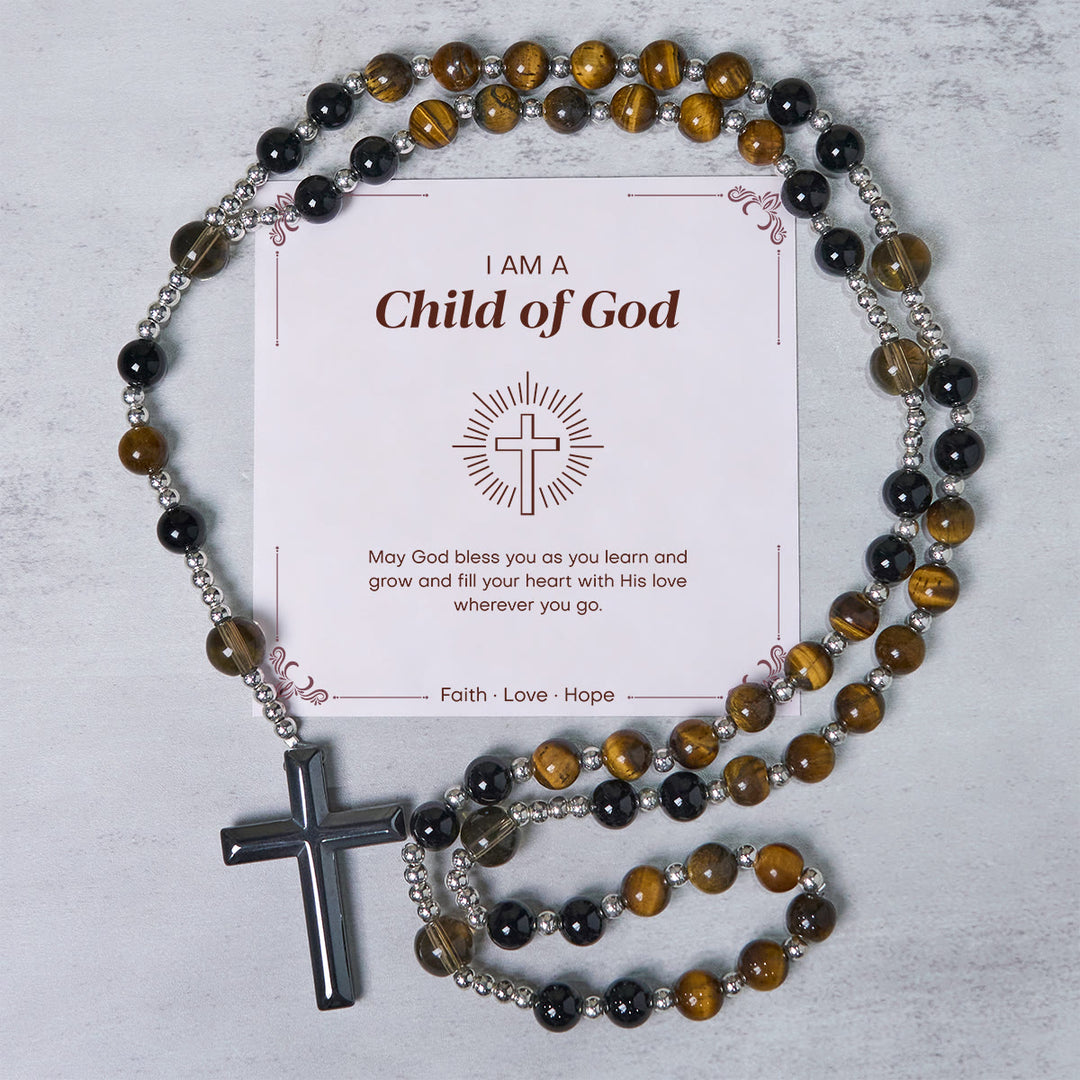 Christianartworkshop PRAYERFUL FAITH: Handmade Natural Obsidian Tiger's Eye Rosary with Gift Card - Child of God - image 3