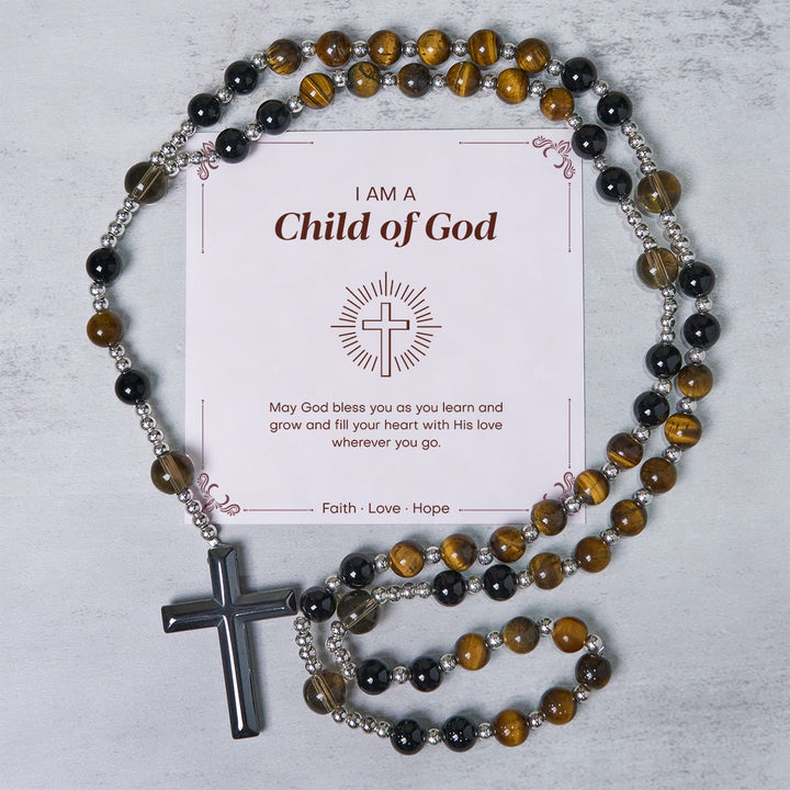 Christianartworkshop PRAYERFUL FAITH: Handmade Natural Obsidian Tiger's Eye Rosary with Gift Card - Child of God - image 3