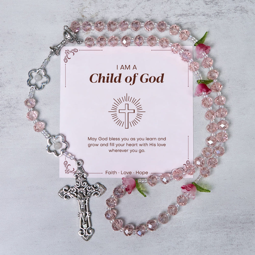 Christianartworkshop Jesus Is The Gift: Handmade Elegant Pink Crystal Rosary with 3D Rose Beads with Gift Card - Child of God - image 1