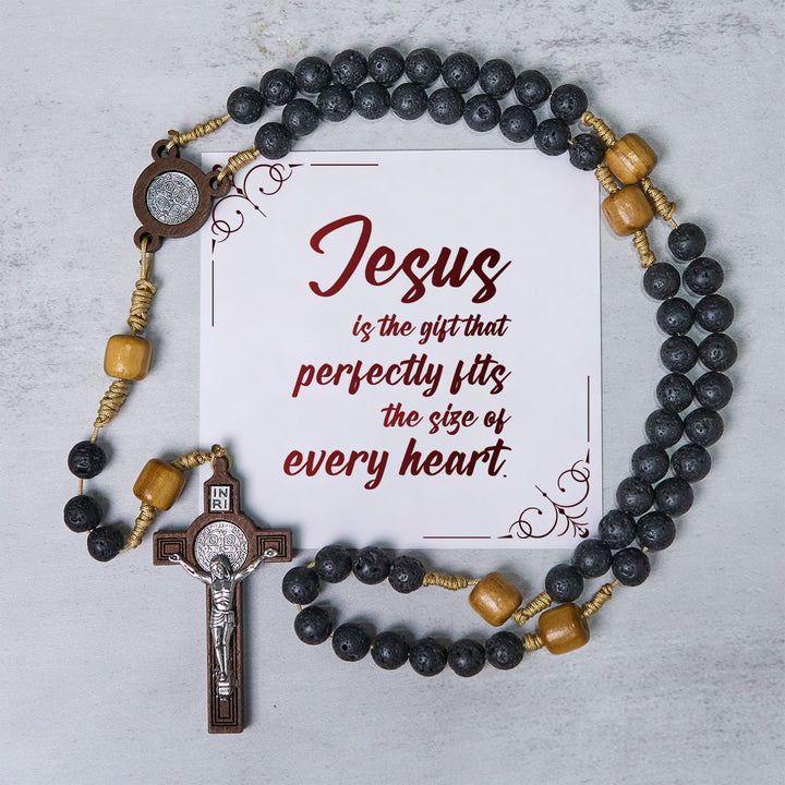 Christianartworkshop PRAYERFUL FAITH: Handmade Natural Durable Volcanic Stone Rosary with Gift Card - Jesus is the Gift - image 3