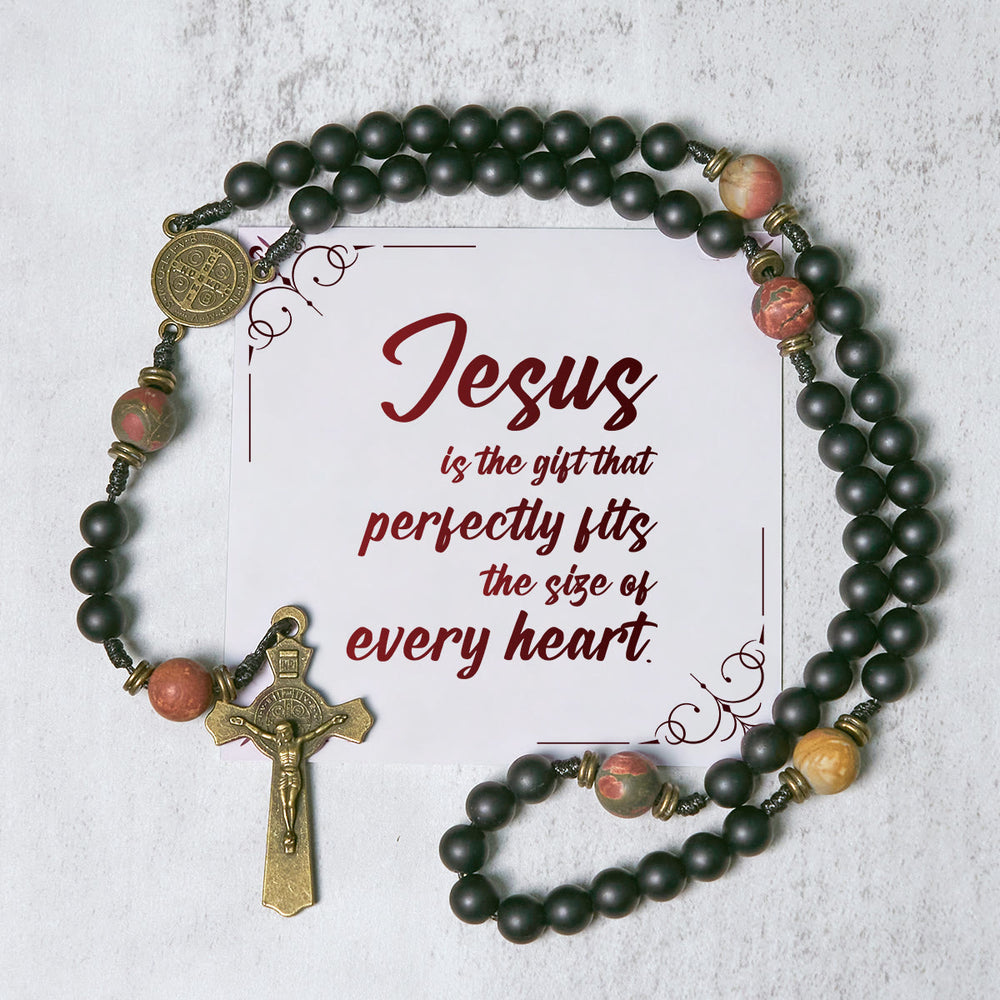 Christianartworkshop PRAYERFUL FAITH:Handcrafted Matte Black and Earth-Tone Rosary with Gift Card - Jesus is the Gift - image 1