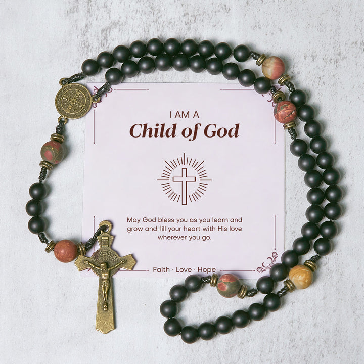 Christianartworkshop PRAYERFUL FAITH:Handcrafted Matte Black and Earth-Tone Rosary with Gift Card - Child of God - image 2