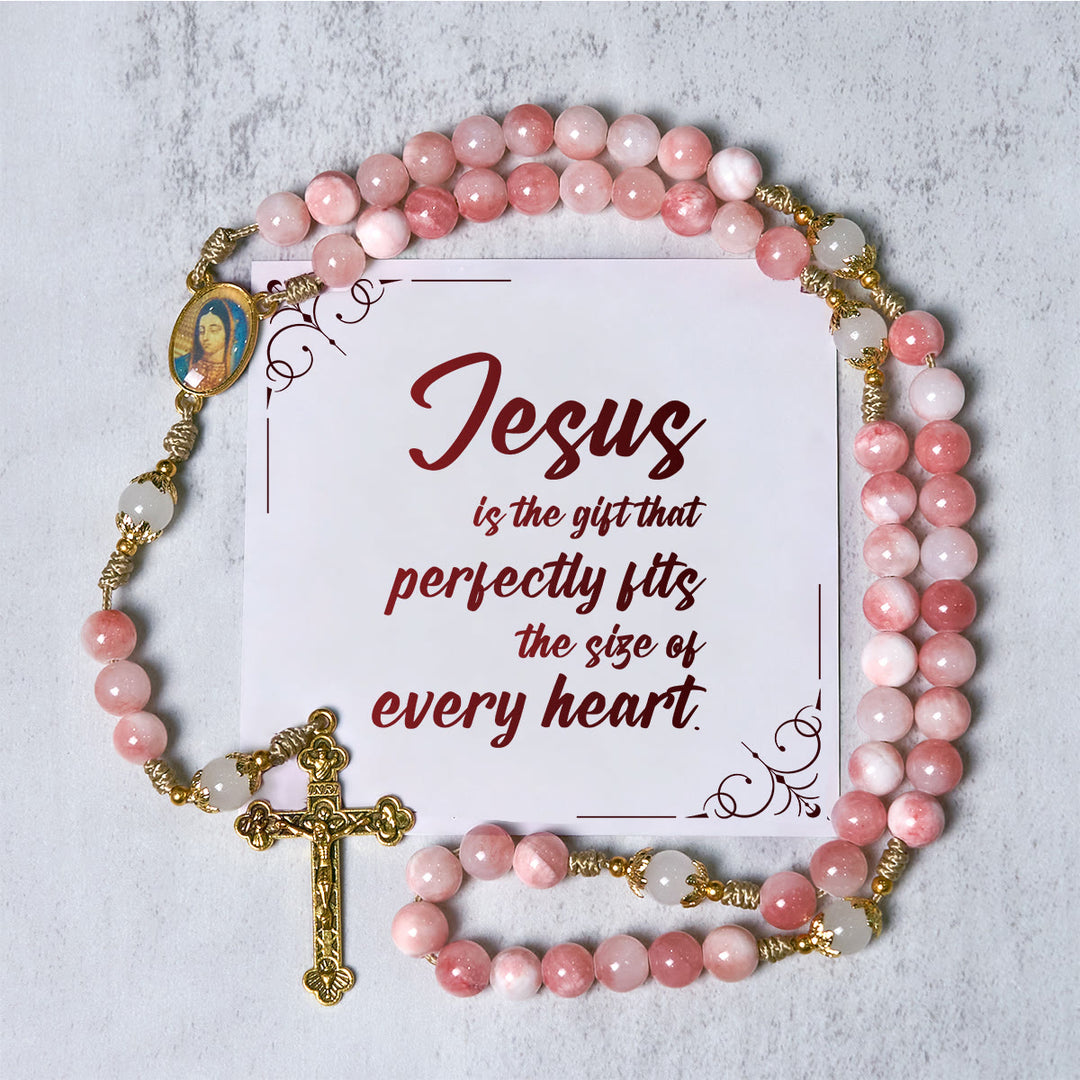 Christianartworkshop PRAYERFUL FAITH: Handmade Pink Glossy Beads Rosary with Gift Card - Jesus is the Gift - image 2