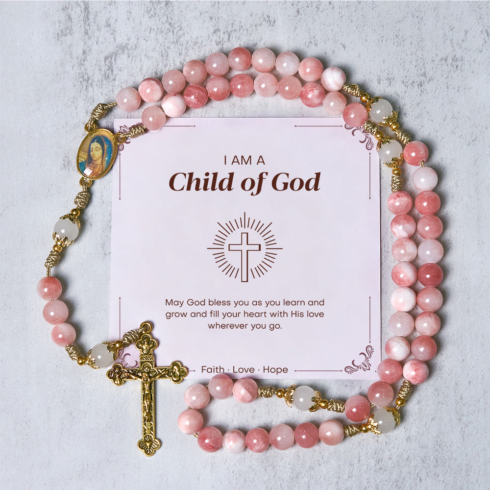 Christianartworkshop PRAYERFUL FAITH: Handmade Pink Glossy Beads Rosary with Gift Card - Child of God - image 1