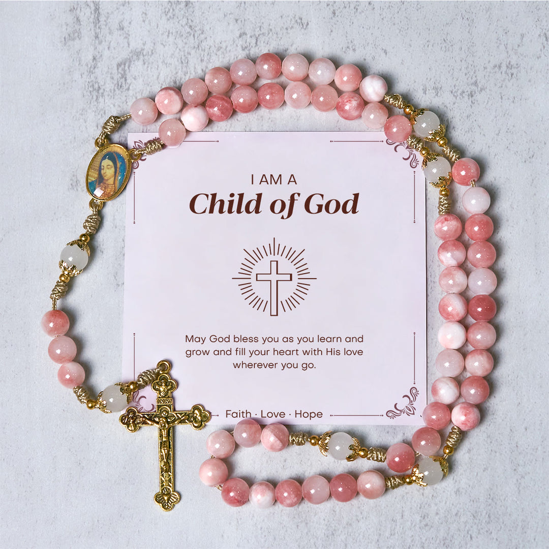 Christianartworkshop PRAYERFUL FAITH: Handmade Pink Glossy Beads Rosary with Gift Card - Child of God - image 1